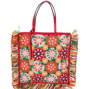 Red Valentino Multicolor Crochet Fringe Bag